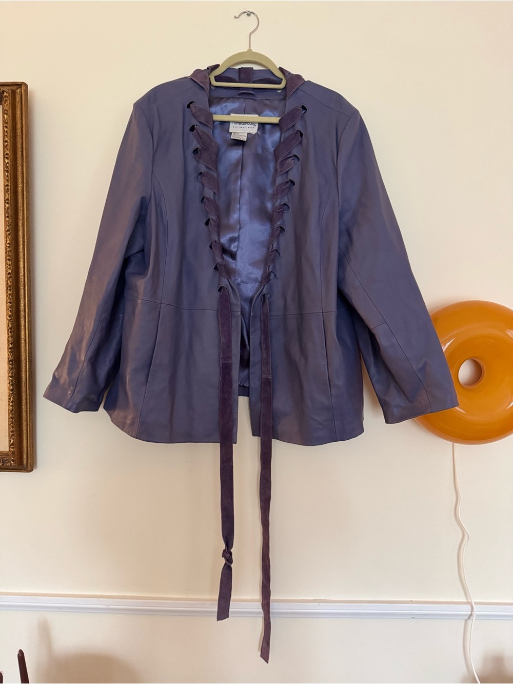 Purple Leather Jacket, Suede Ribbon Detail